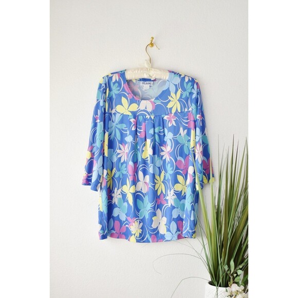 Blair Tops - Blair Blouse Woman's XL Vtg 90s Blue Floral Geometric Mod Colorful